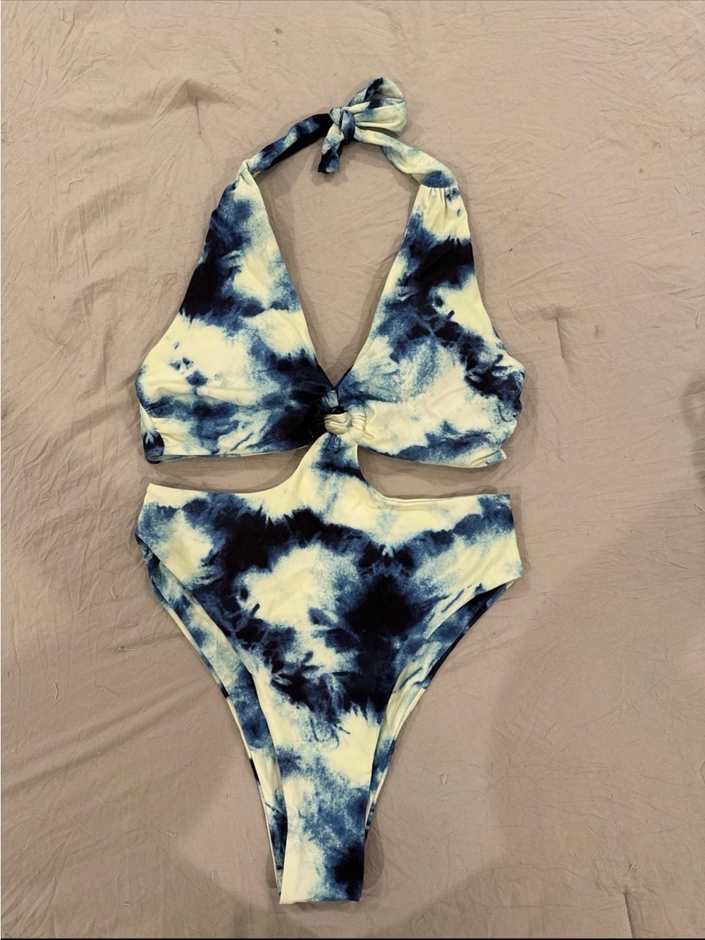 SHEIN Blue and White Tie-Dye One-Piece Swimsuit